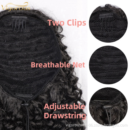 Vigorous long loose wave natural  curly  clip in wrap around drawstring puff high ponytail hai extensions synthetic